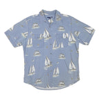 BASIC EDITION Mens Blue Shirt L Cotton Blend Sailing Boat Print Summer Casual