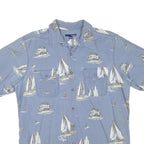 BASIC EDITION Mens Blue Shirt L Cotton Blend Sailing Boat Print Summer Casual