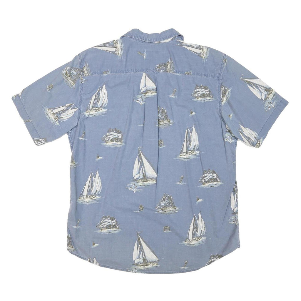 BASIC EDITION Mens Blue Shirt L Cotton Blend Sailing Boat Print Summer Casual
