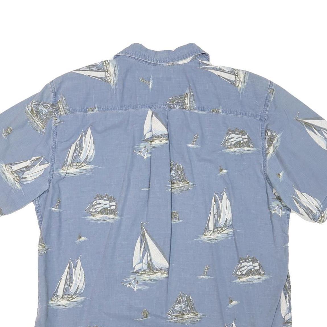 BASIC EDITION Mens Blue Shirt L Cotton Blend Sailing Boat Print Summer Casual