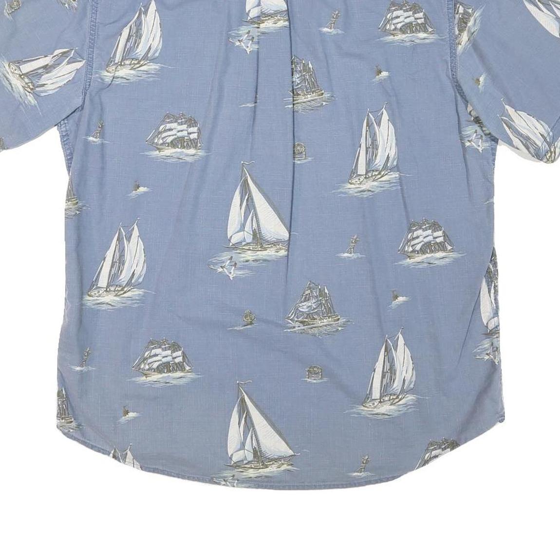 BASIC EDITION Mens Blue Shirt L Cotton Blend Sailing Boat Print Summer Casual
