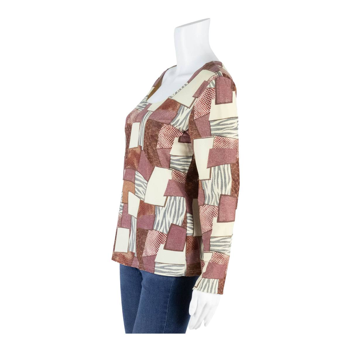 COLLECTION Stretch Womens Printed Top Pink Long Sleeve Patchwork UK 14
