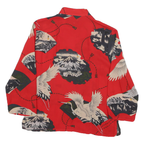 ANIA.A Womens Red Printed Blouse Long Sleeve Button Neck S Crane and Mountain