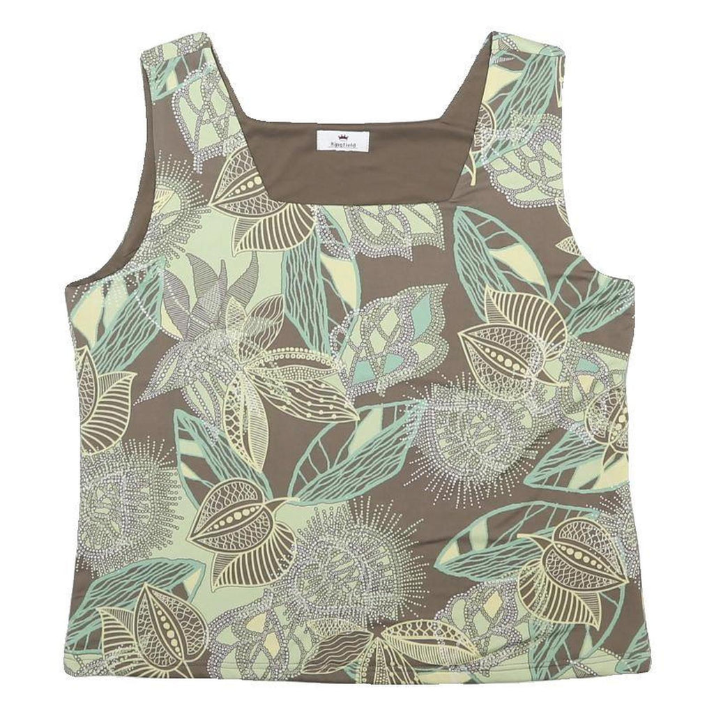 KINGFIELD Womens Green & Cream Floral Printed Sleeveless Square Neck Top L