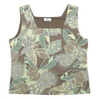 KINGFIELD Womens Green & Cream Floral Printed Sleeveless Square Neck Top L
