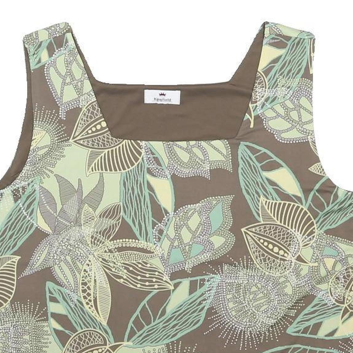 KINGFIELD Womens Green & Cream Floral Printed Sleeveless Square Neck Top L