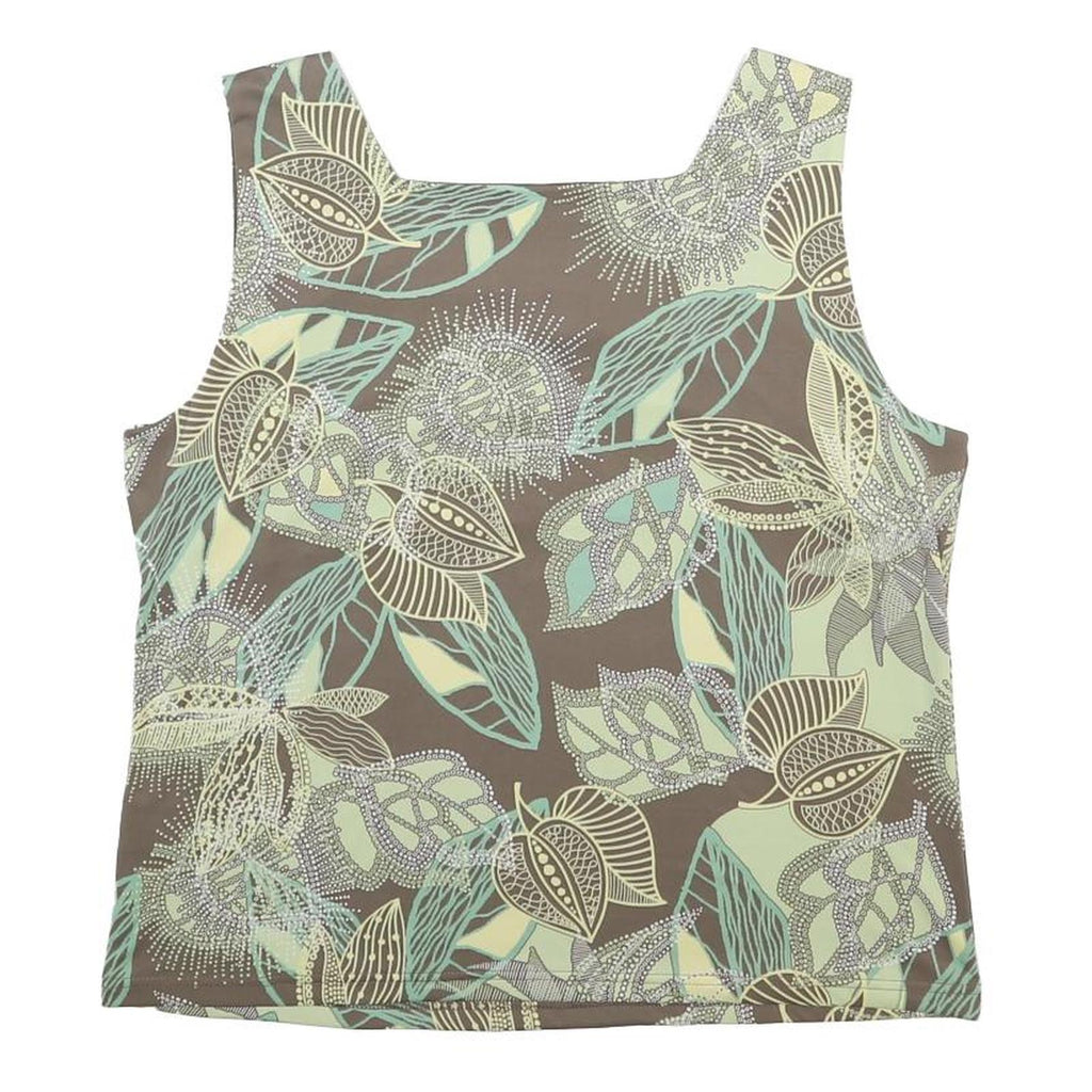 KINGFIELD Womens Green & Cream Floral Printed Sleeveless Square Neck Top L