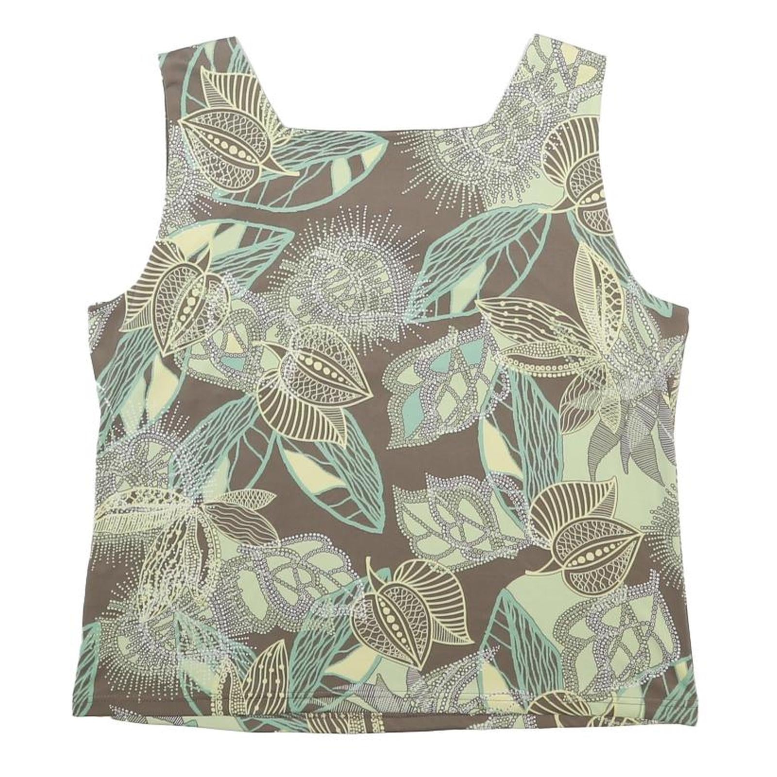 KINGFIELD Womens Green & Cream Floral Printed Sleeveless Square Neck Top L