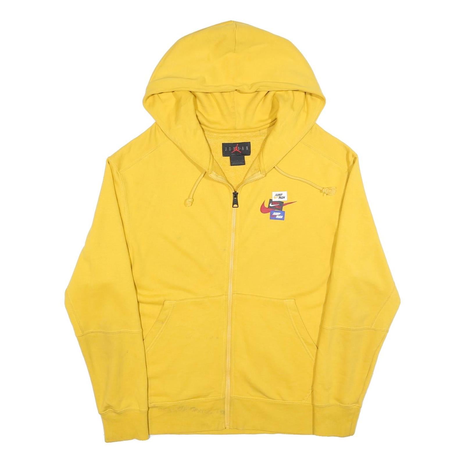 AIR JORDAN Mens Yellow Hoodie L Zip Up Cotton Blend Casual Sweatshirt