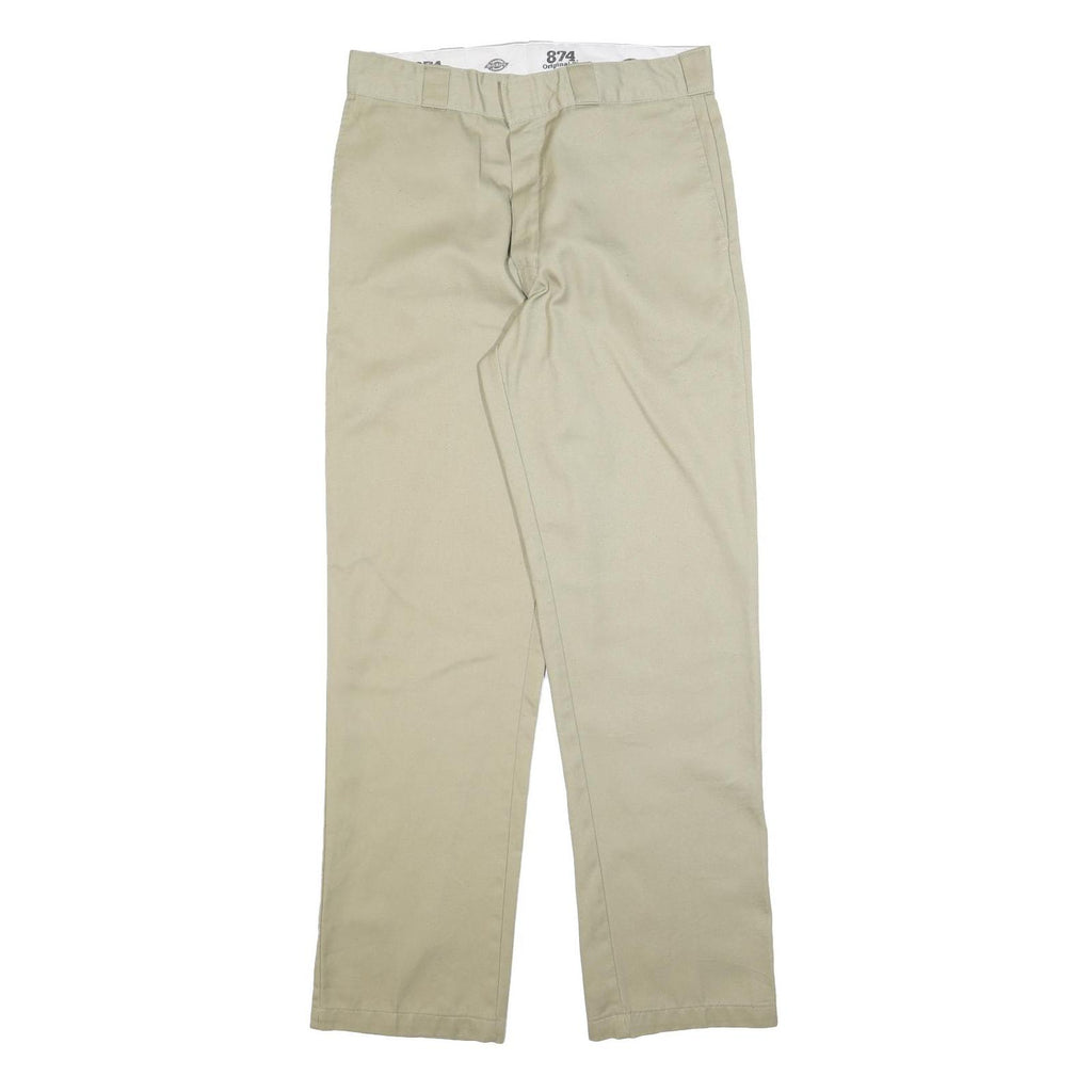 DICKIES Mens Cotton Blend Beige Regular Fit Straight Leg Trousers W34 L34