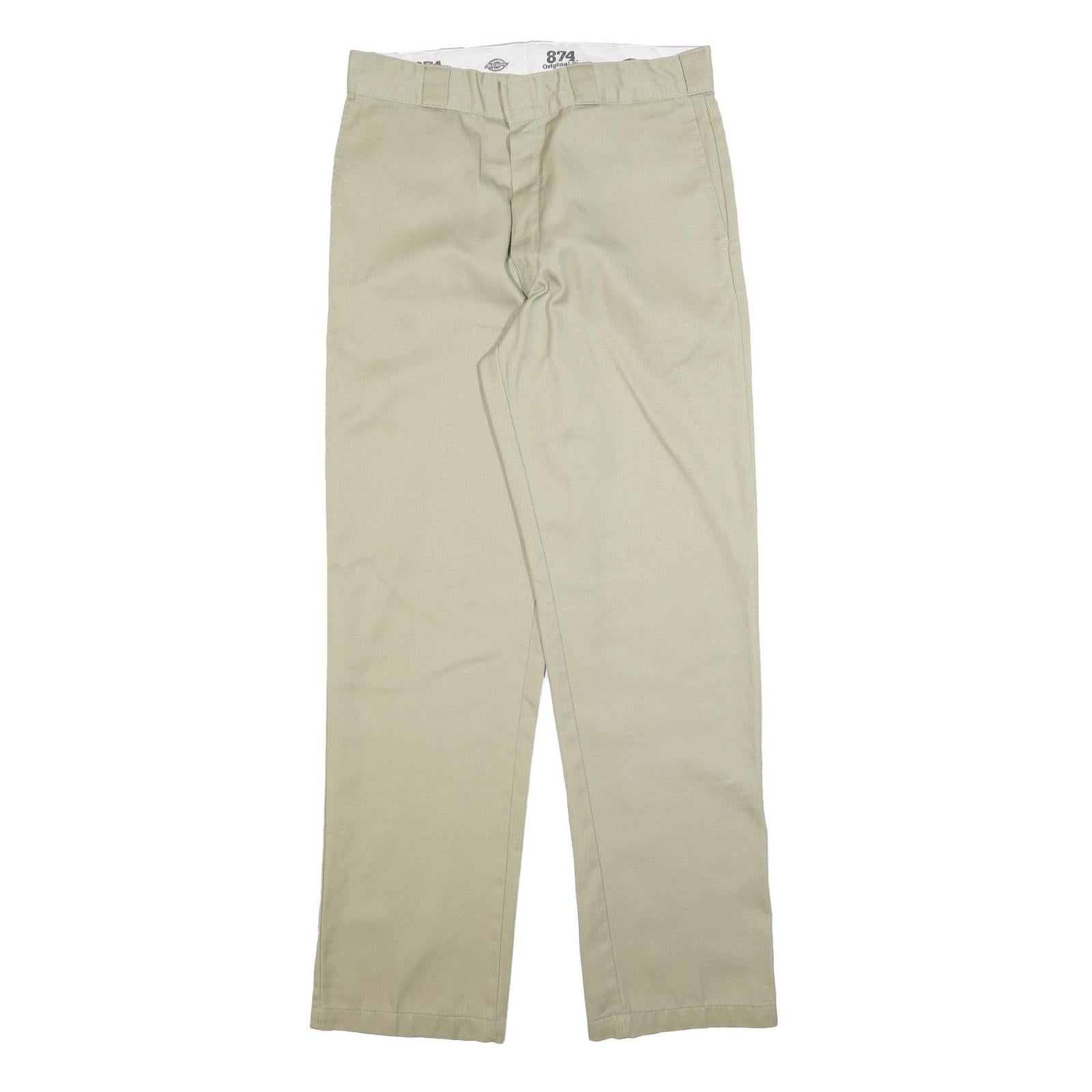 DICKIES Mens Cotton Blend Beige Regular Fit Straight Leg Trousers W34 L34
