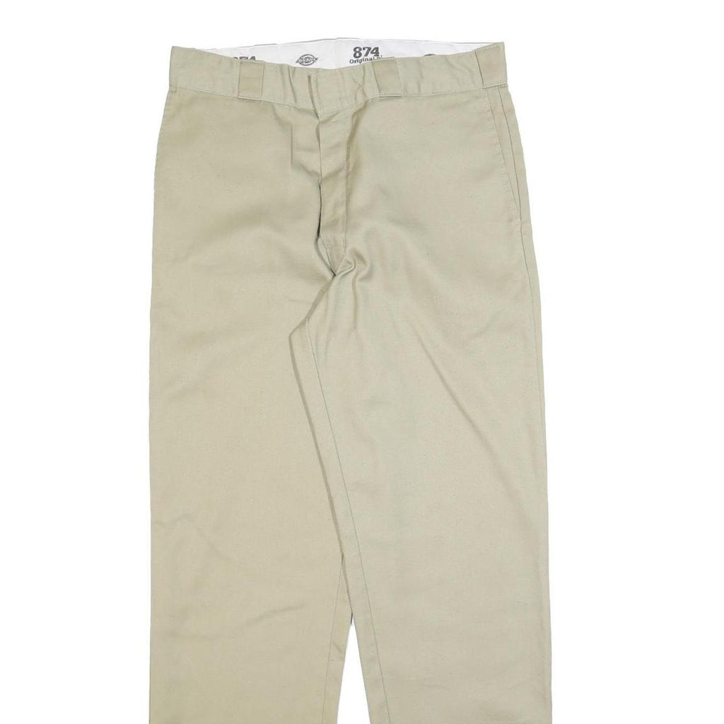 DICKIES Mens Cotton Blend Beige Regular Fit Straight Leg Trousers W34 L34