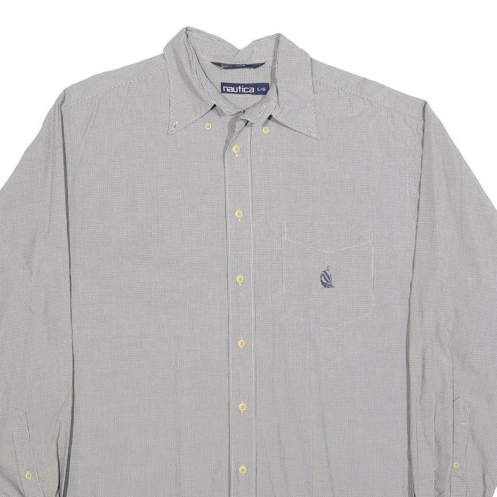 NAUTICA Mens Grey & Blue Tiny Check Long Sleeve Shirt L Classic Cotton