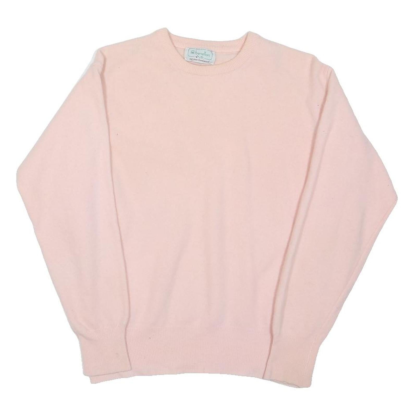 BENETTON Womens Pink Plain Wool Jumper Crew Neck Basic Knit S Soft Comfort