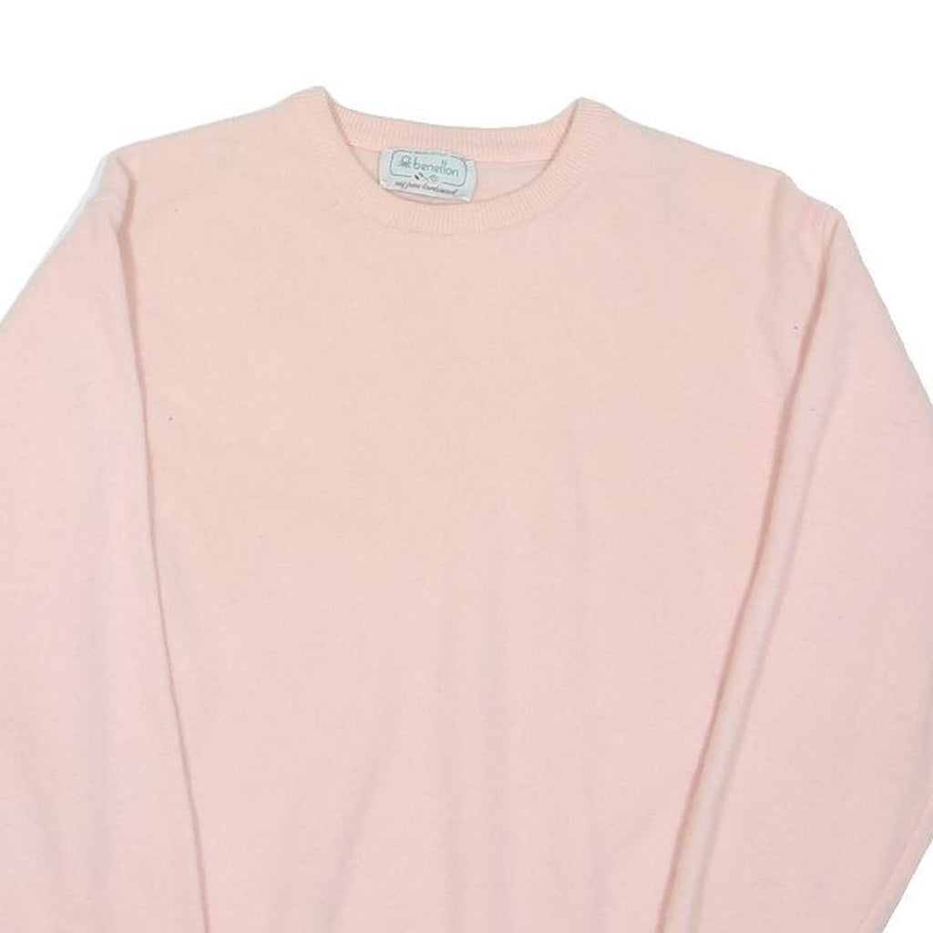 BENETTON Womens Pink Plain Wool Jumper Crew Neck Basic Knit S Soft Comfort
