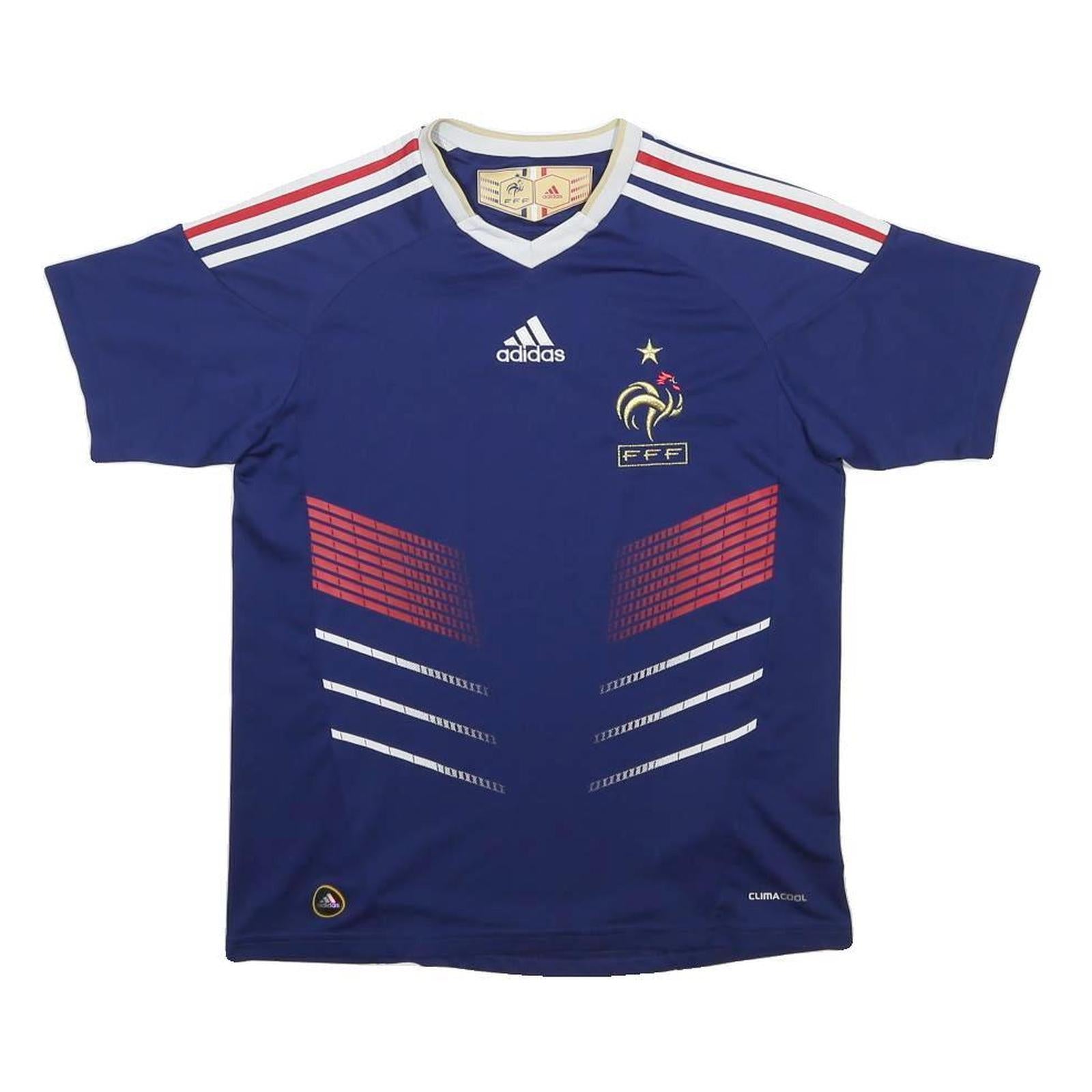 ADIDAS Boys Blue French Football Shirt 13-14Y Short Sleeve V-Neck Sports T-Shirt