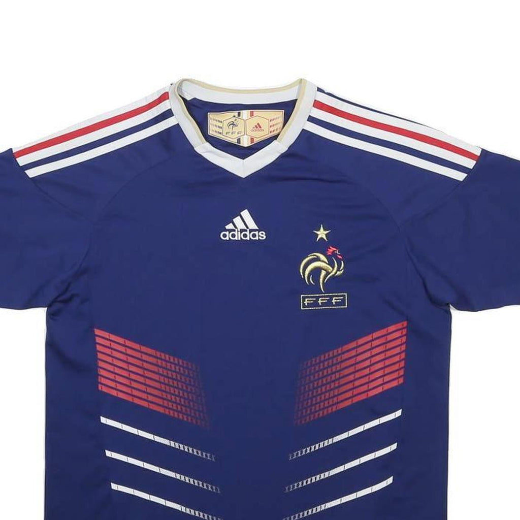 ADIDAS Boys Blue French Football Shirt 13-14Y Short Sleeve V-Neck Sports T-Shirt