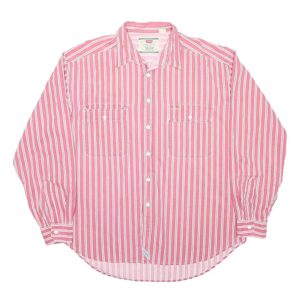 LEVI'S Mens Red & White Striped Cotton Shirt XL Casual Button Down Long Sleeve