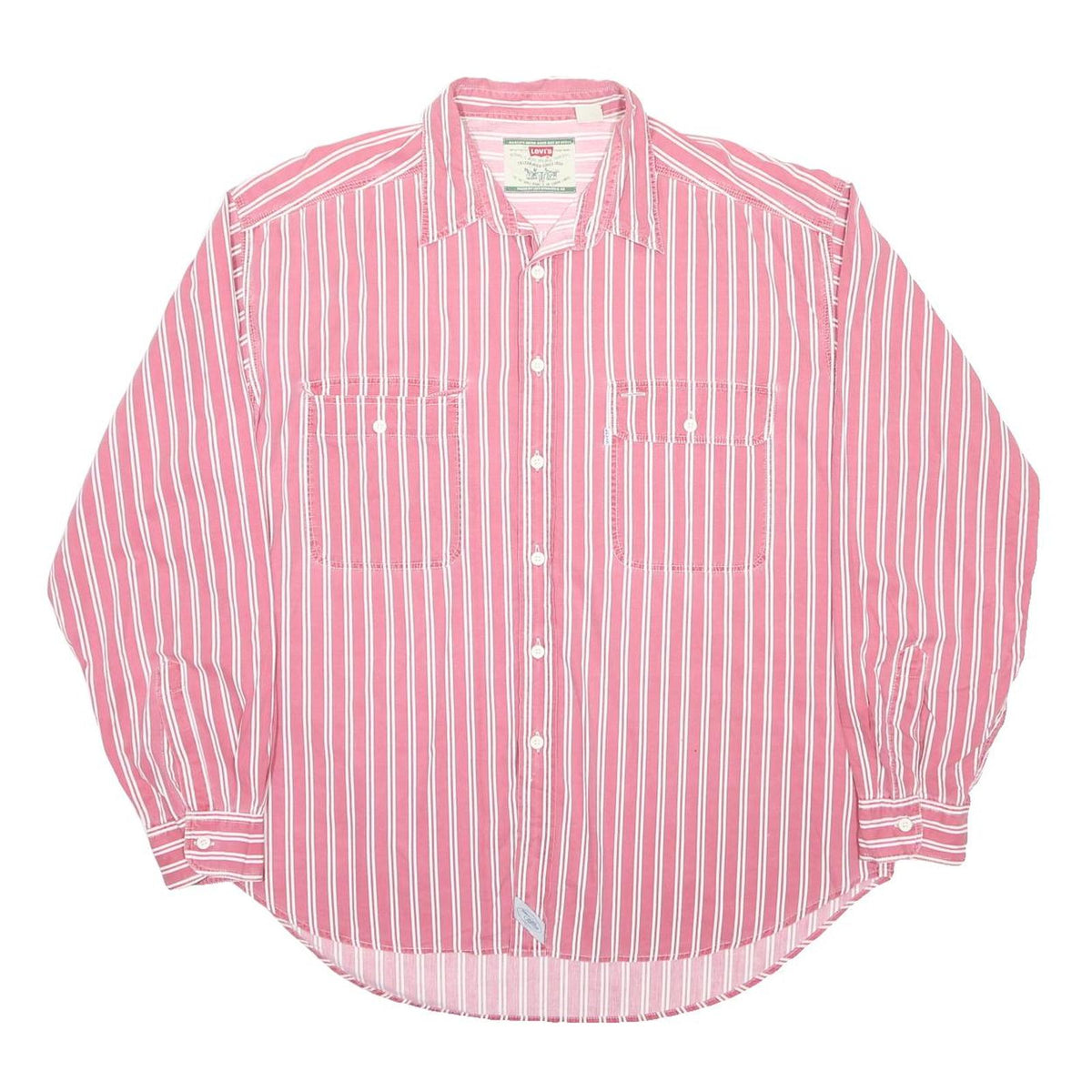 LEVI'S Mens Red & White Striped Cotton Shirt XL Casual Button Down Long Sleeve