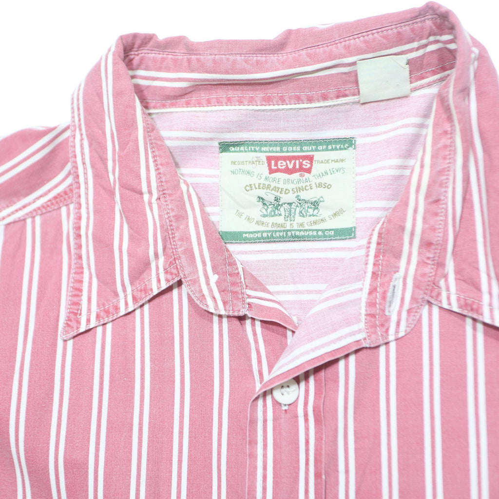 LEVI'S Mens Red & White Striped Cotton Shirt XL Casual Button Down Long Sleeve