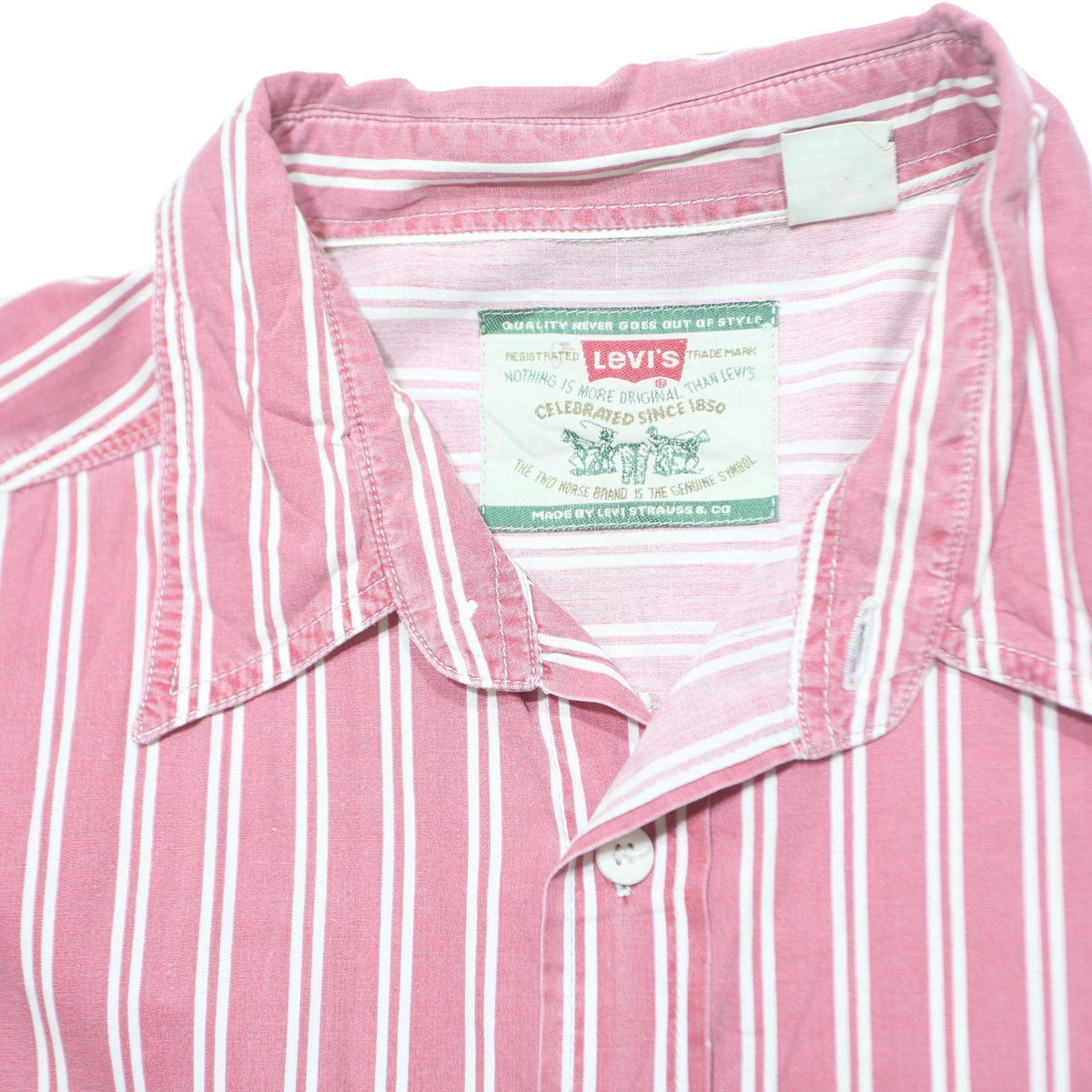 LEVI'S Mens Red & White Striped Cotton Shirt XL Casual Button Down Long Sleeve