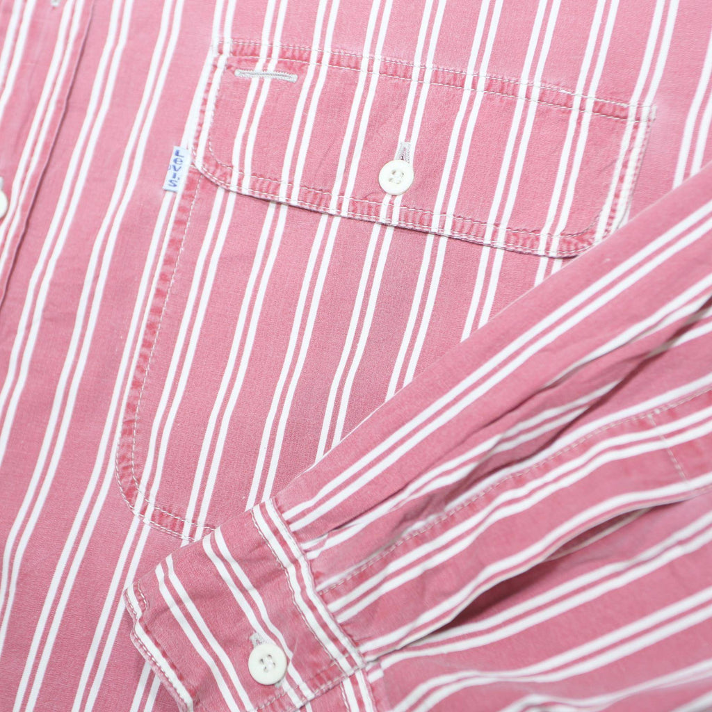 LEVI'S Mens Red & White Striped Cotton Shirt XL Casual Button Down Long Sleeve
