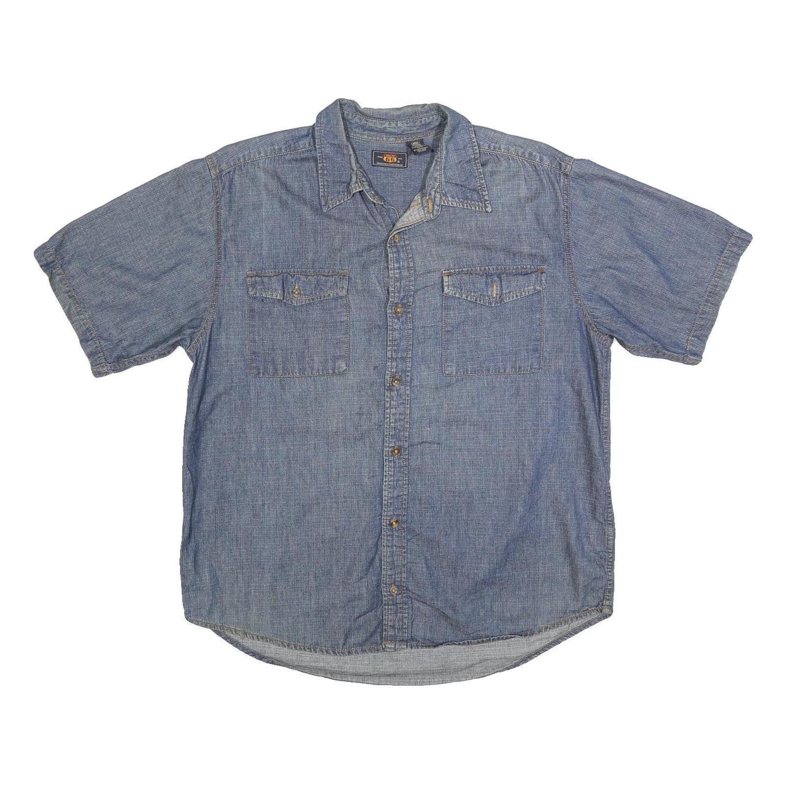 ROUTE 66 Mens Blue Denim Shirt L Cotton Casual Short Sleeve Button Pocket