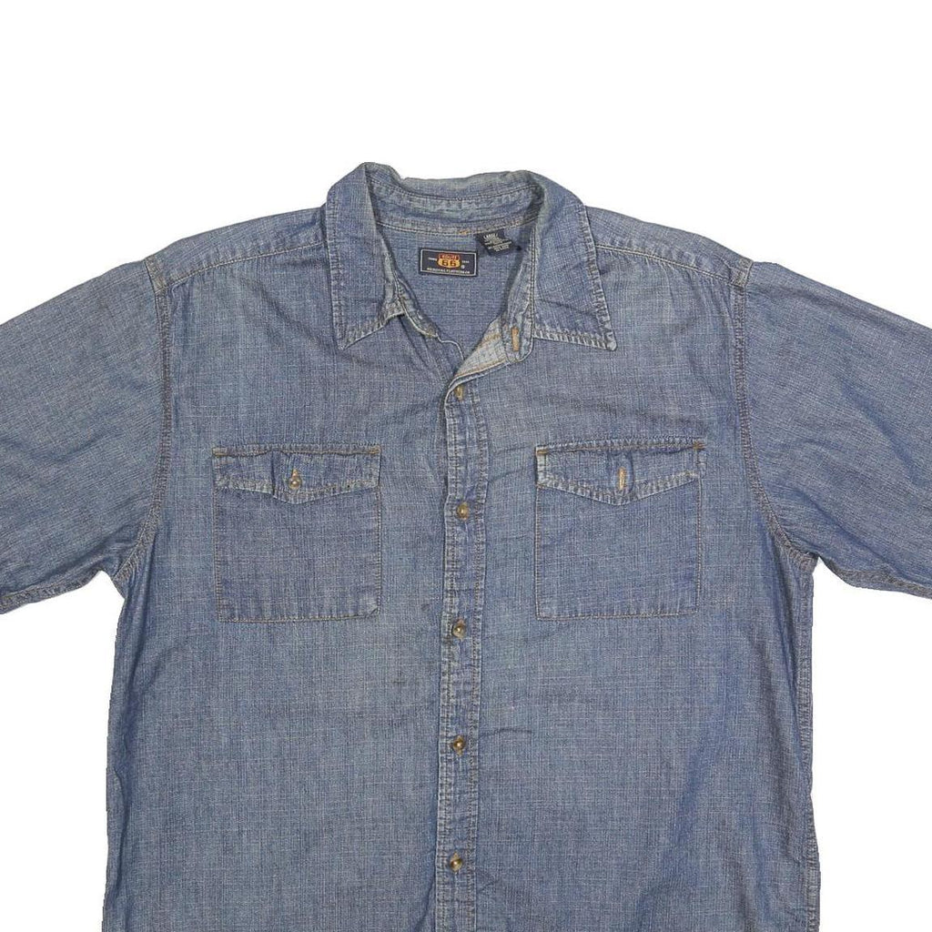 ROUTE 66 Mens Blue Denim Shirt L Cotton Casual Short Sleeve Button Pocket