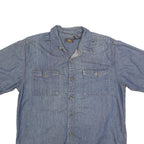 ROUTE 66 Mens Blue Denim Shirt L Cotton Casual Short Sleeve Button Pocket