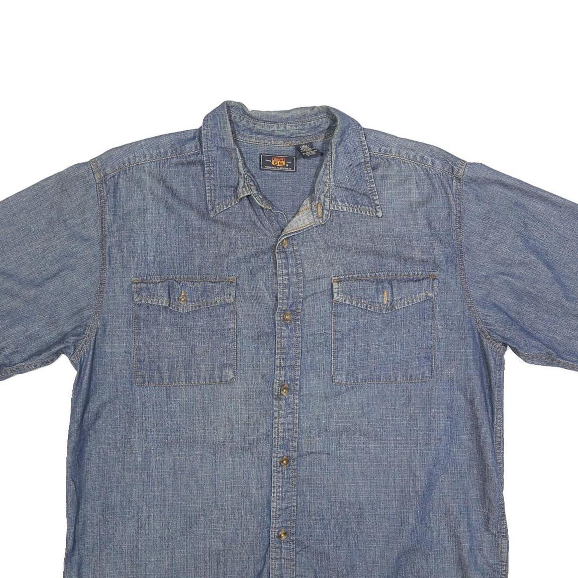 ROUTE 66 Mens Blue Denim Shirt L Cotton Casual Short Sleeve Button Pocket