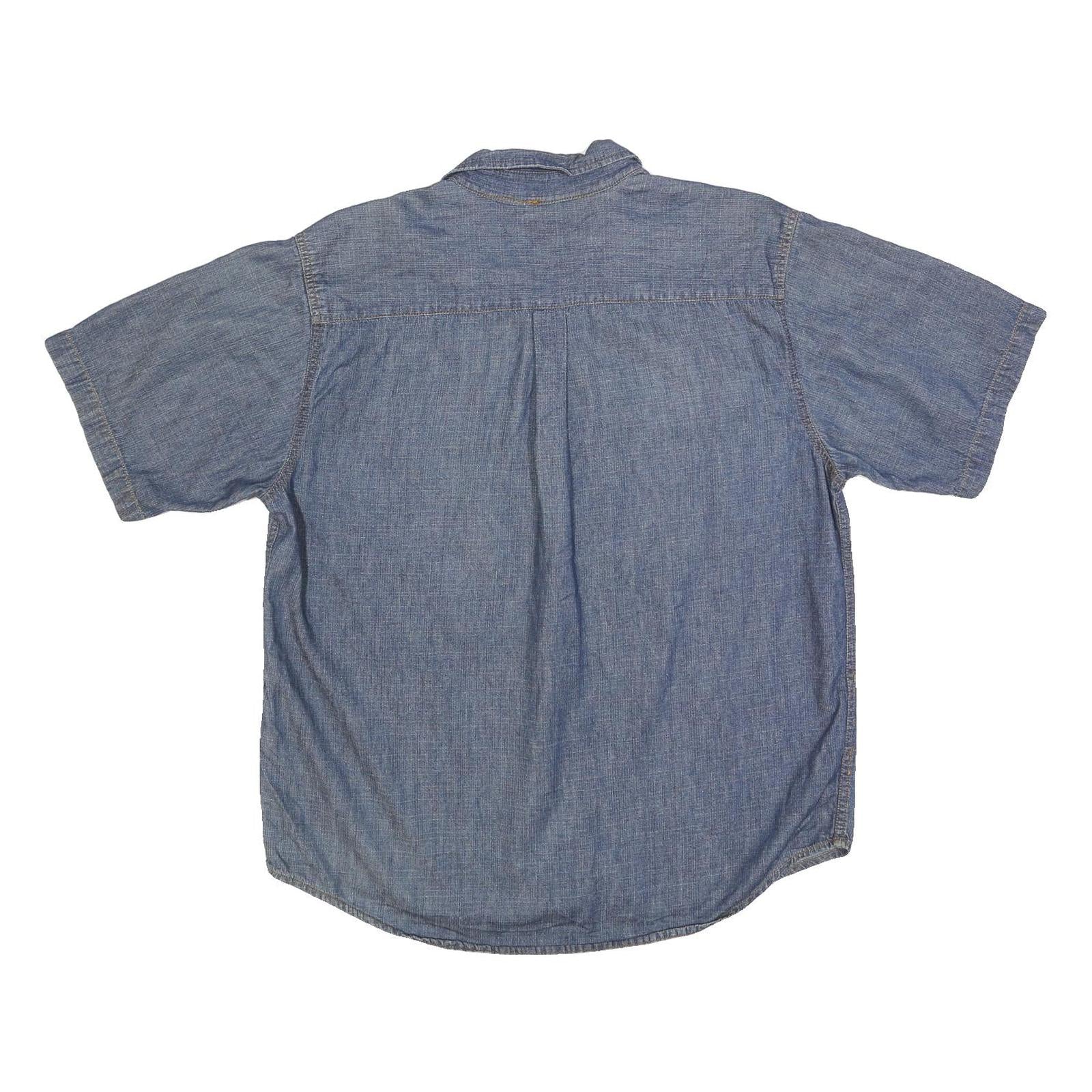 ROUTE 66 Mens Blue Denim Shirt L Cotton Casual Short Sleeve Button Pocket