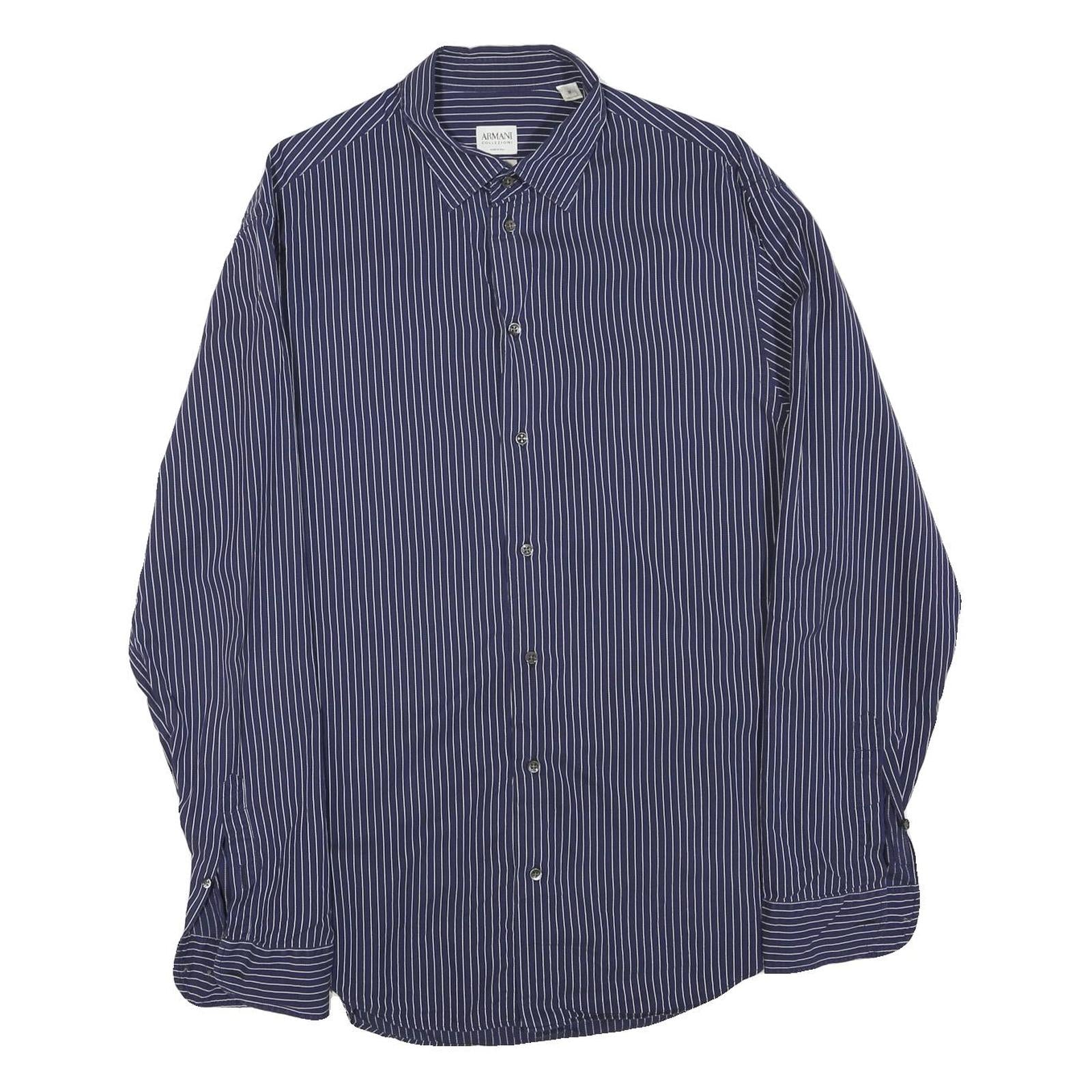 ARMANI COLLEZIONI Mens Blue & White Striped Shirt M Elegant Formal Cotton Blend