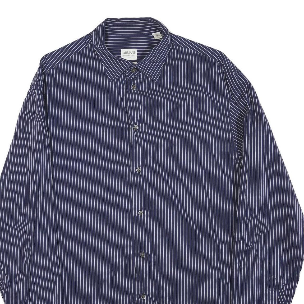 ARMANI COLLEZIONI Mens Blue & White Striped Shirt M Elegant Formal Cotton Blend