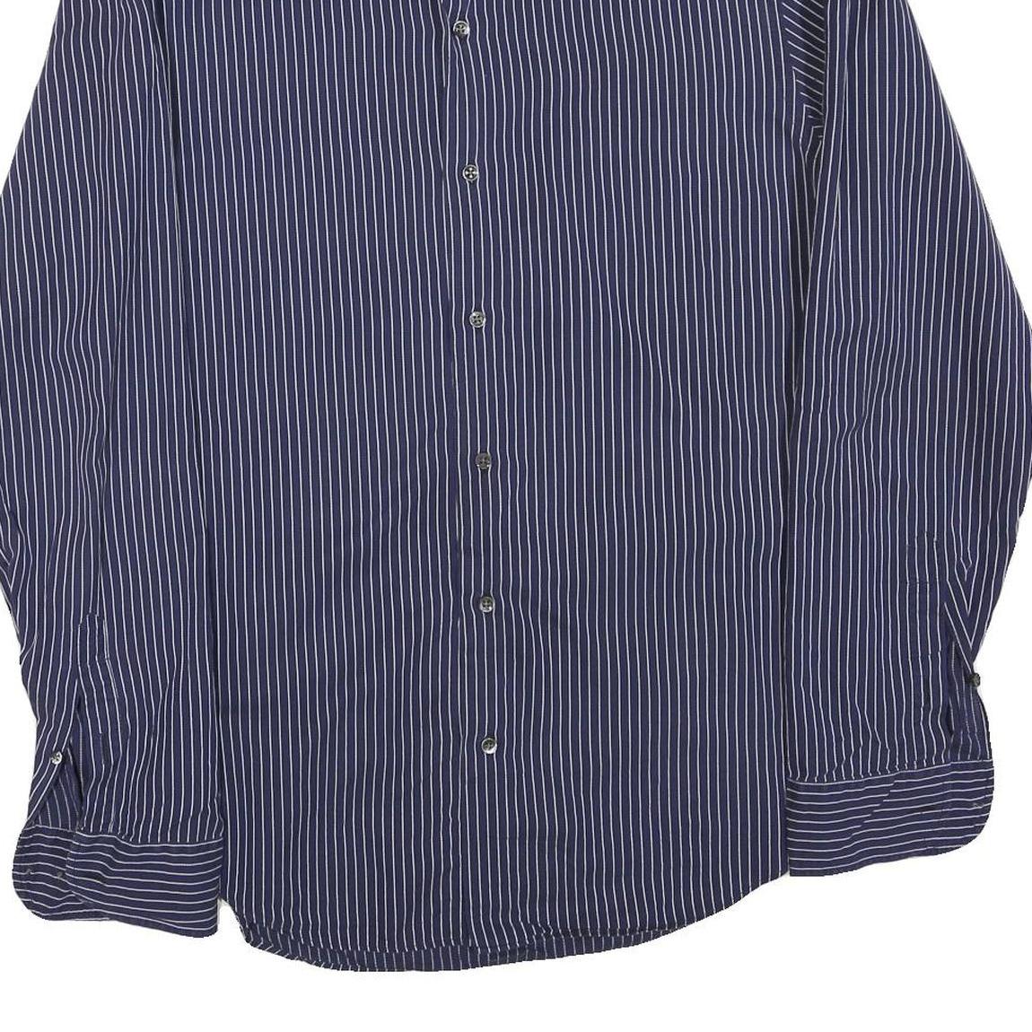 ARMANI COLLEZIONI Mens Blue & White Striped Shirt M Elegant Formal Cotton Blend