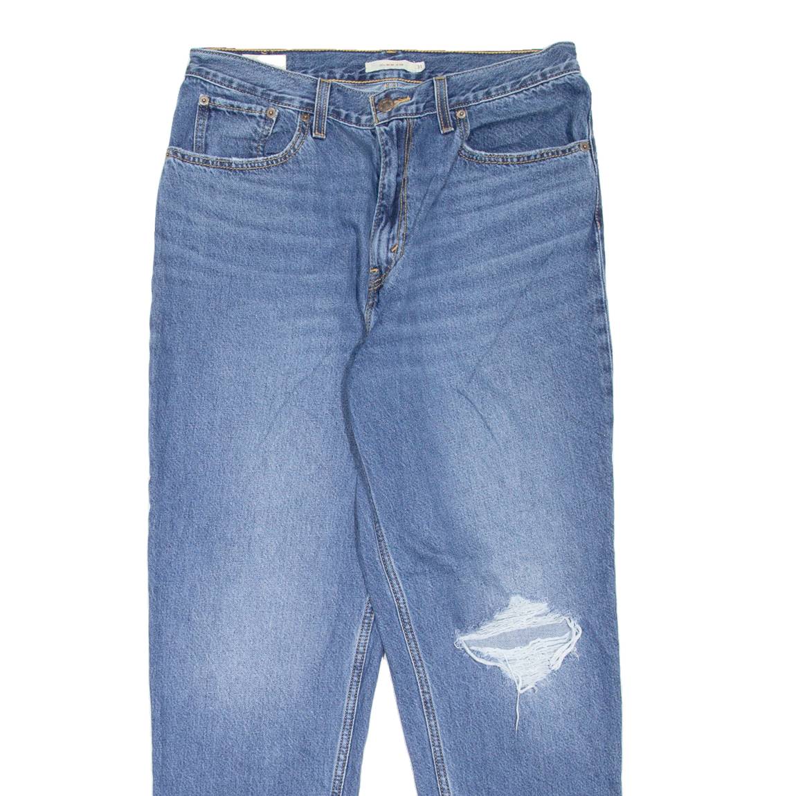 LEVI'S BIG E Distressed Womens Jeans Blue Regular Mom Stone Wash W31 L30