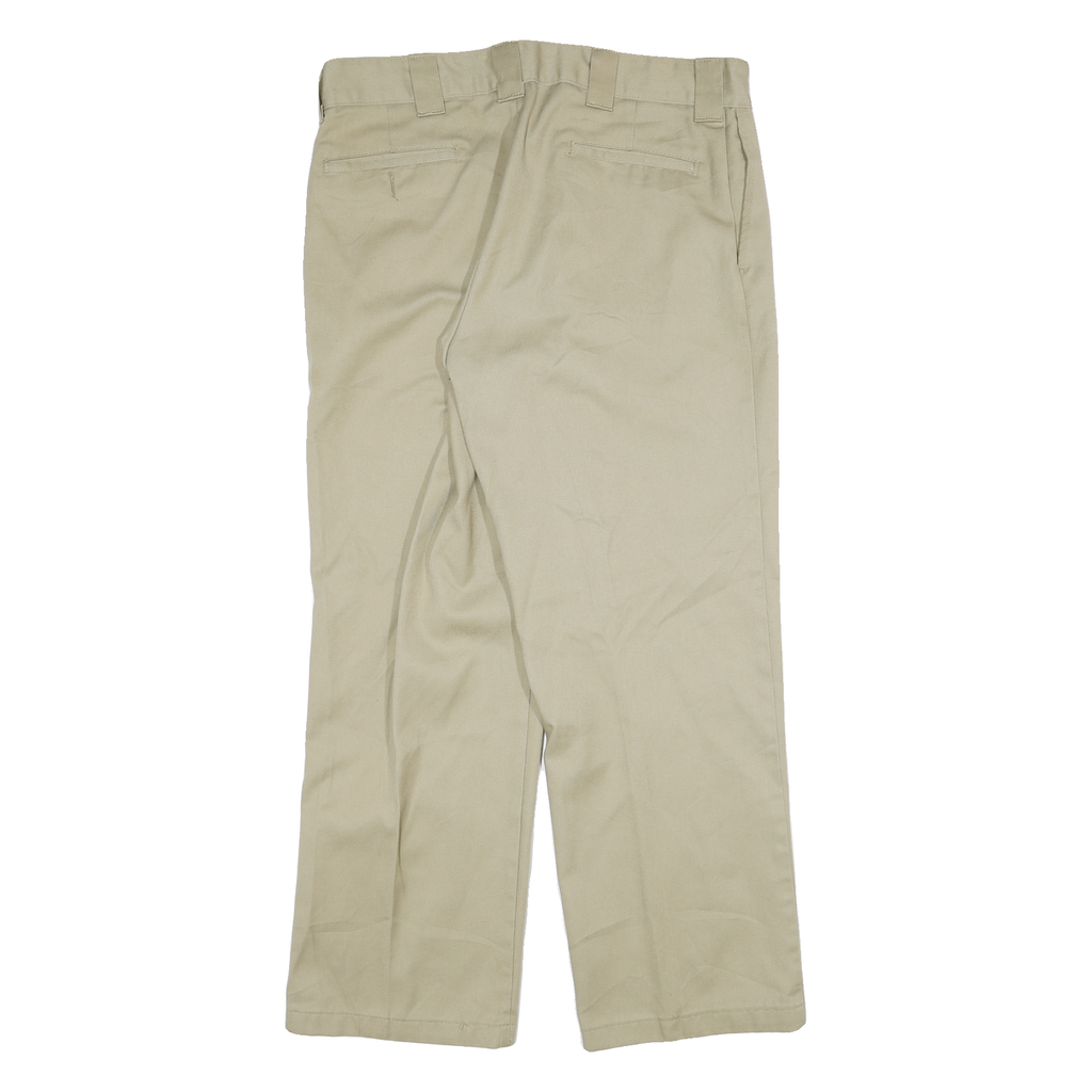 DICKIES Mens Cotton Blend Beige Regular Fit Straight Leg Trousers W36 L30