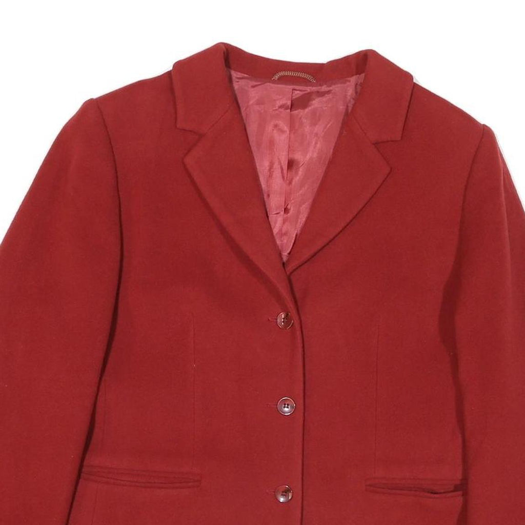 Womens Red Plain Button Jacket M Polyester Blend Classic Tailored