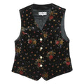 LINZNER Womens Black Floral Patterned Jacket M Cotton Blend Button Closure