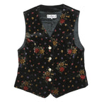 LINZNER Womens Black Floral Patterned Jacket M Cotton Blend Button Closure