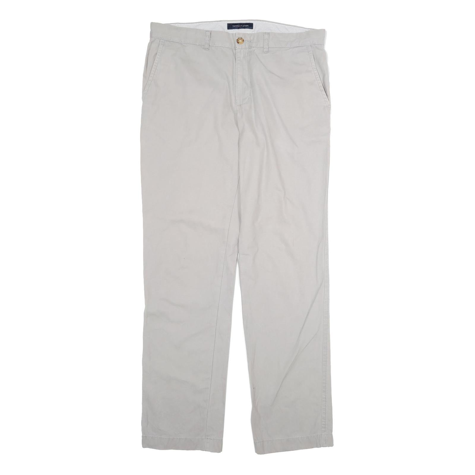 TOMMY HILFIGER Mens Cotton Beige Regular Straight Trousers W36 L34 Casual