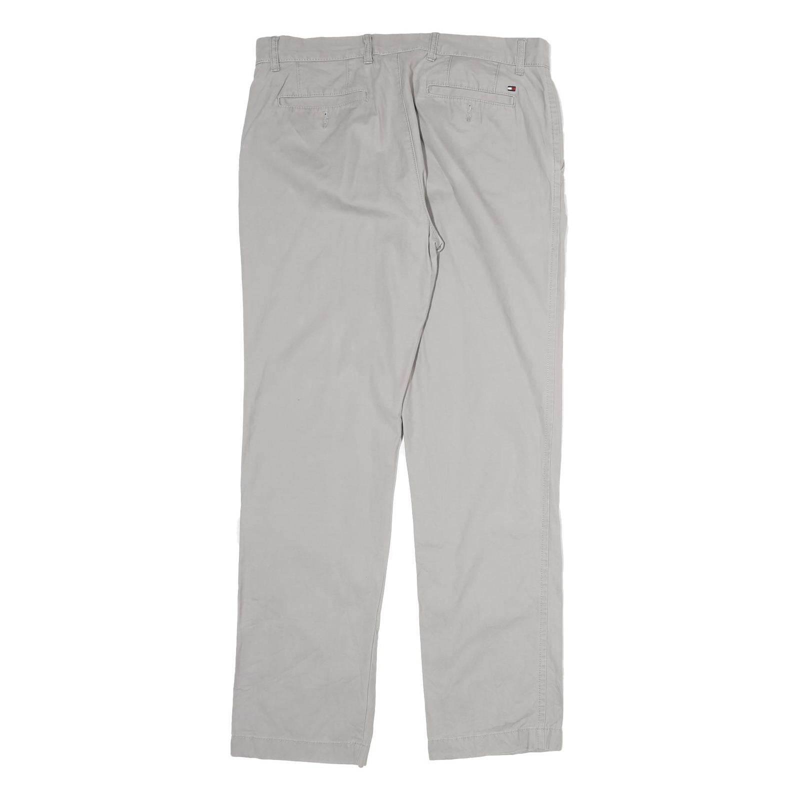 TOMMY HILFIGER Mens Cotton Beige Regular Straight Trousers W36 L34 Casual