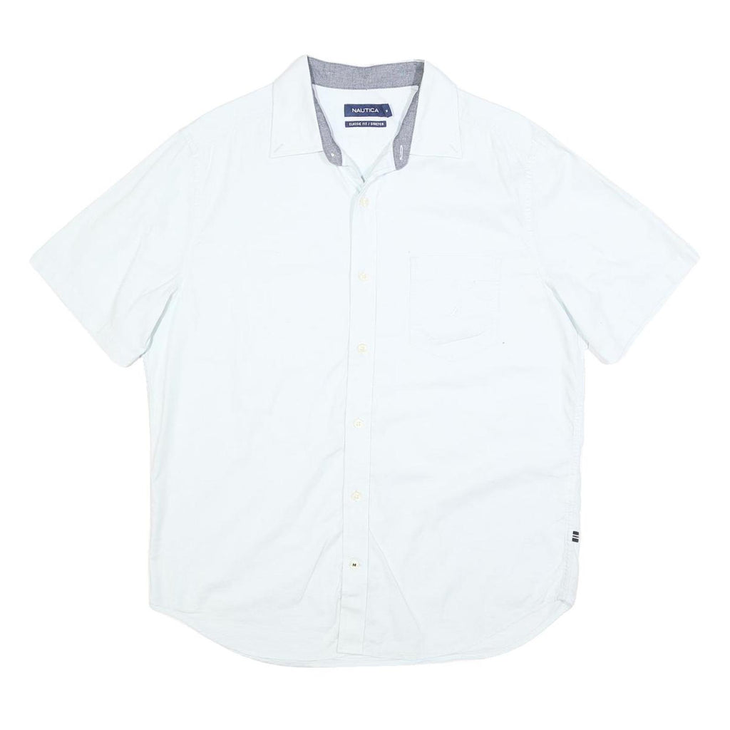 NAUTICA Mens White Classic Fit Stretch Cotton Blend Shirt M Casual Summer Button