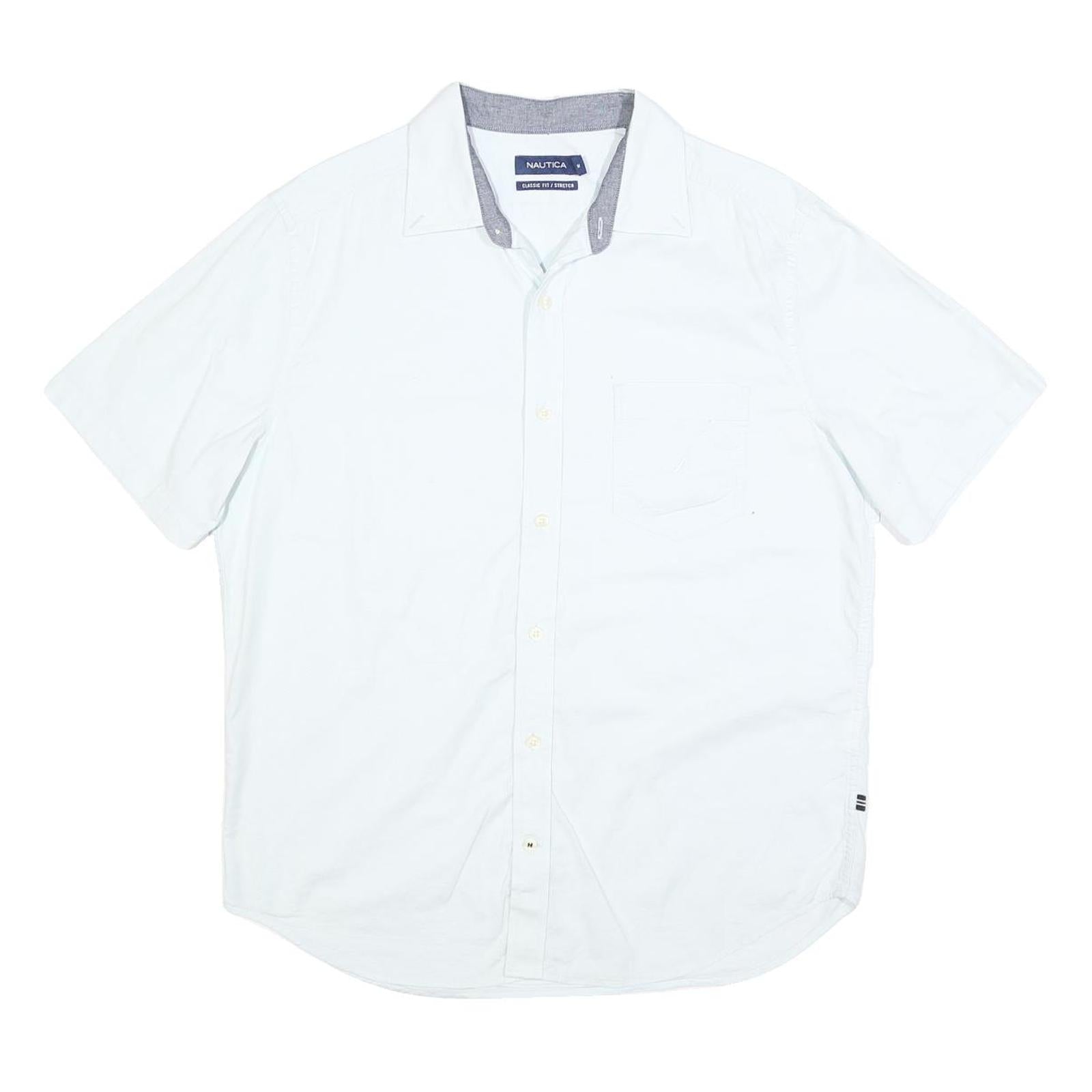 NAUTICA Mens White Classic Fit Stretch Cotton Blend Shirt M Casual Summer Button