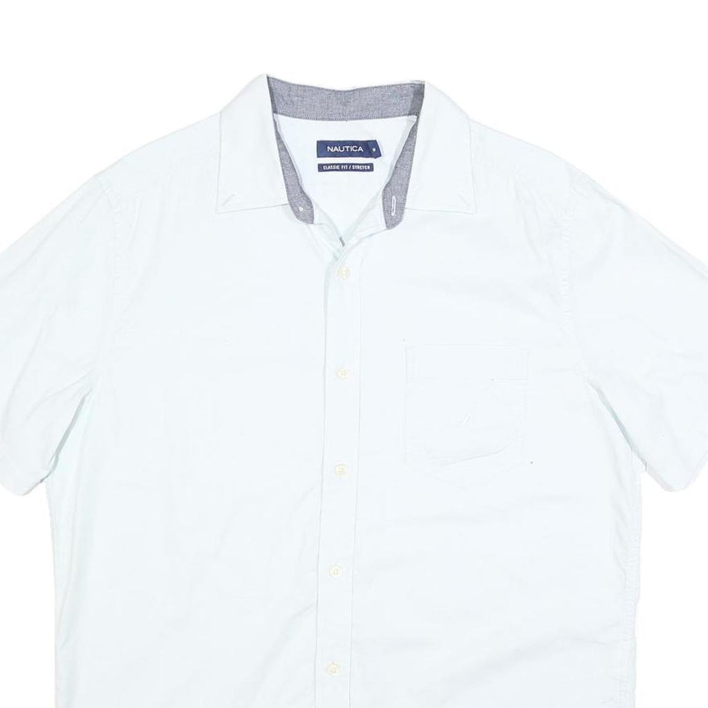 NAUTICA Mens White Classic Fit Stretch Cotton Blend Shirt M Casual Summer Button