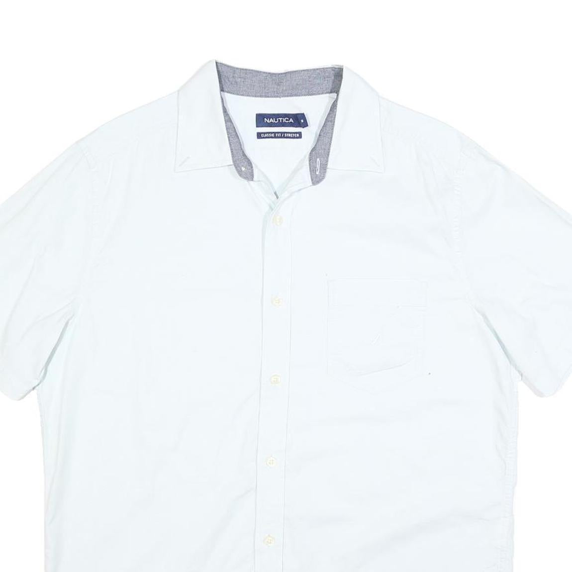 NAUTICA Mens White Classic Fit Stretch Cotton Blend Shirt M Casual Summer Button