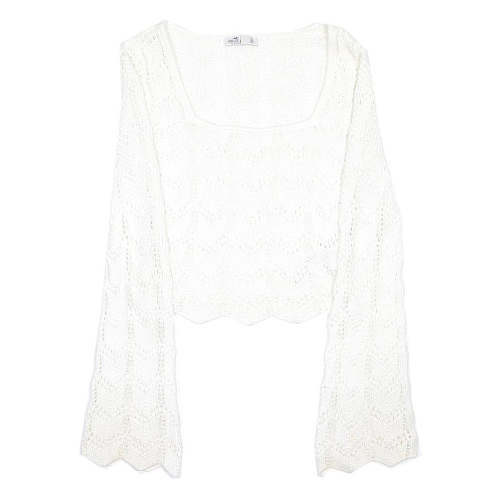 HOLLISTER Womens White Patterned Jumper Scoop Neck Chunky Knit S Lightweight
