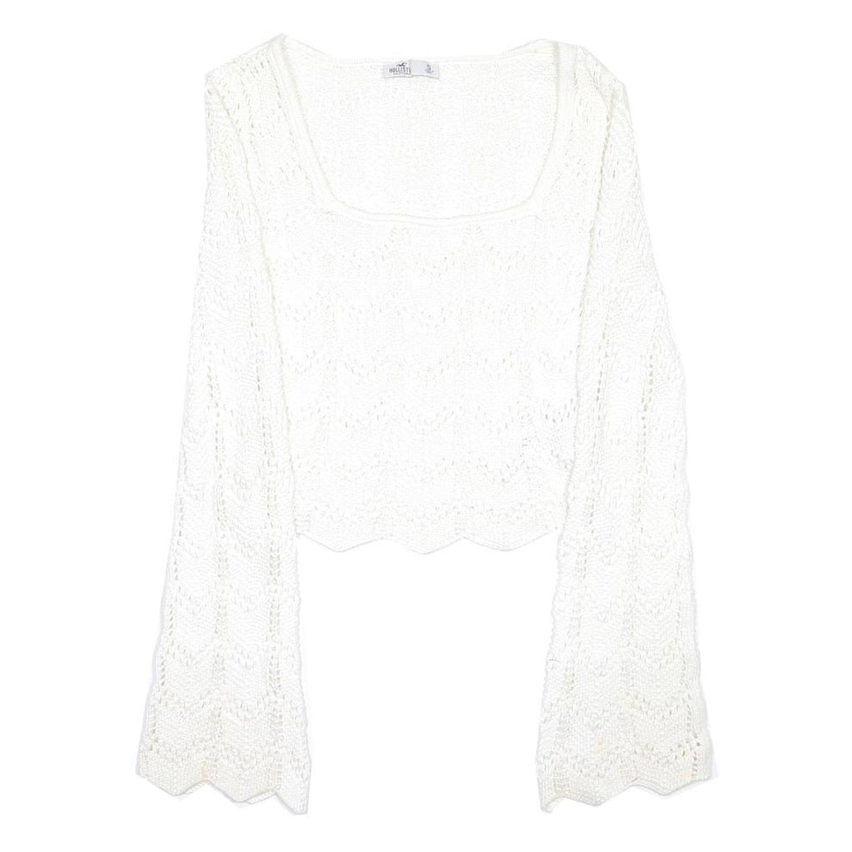 HOLLISTER Womens White Patterned Jumper Scoop Neck Chunky Knit S Lightweight