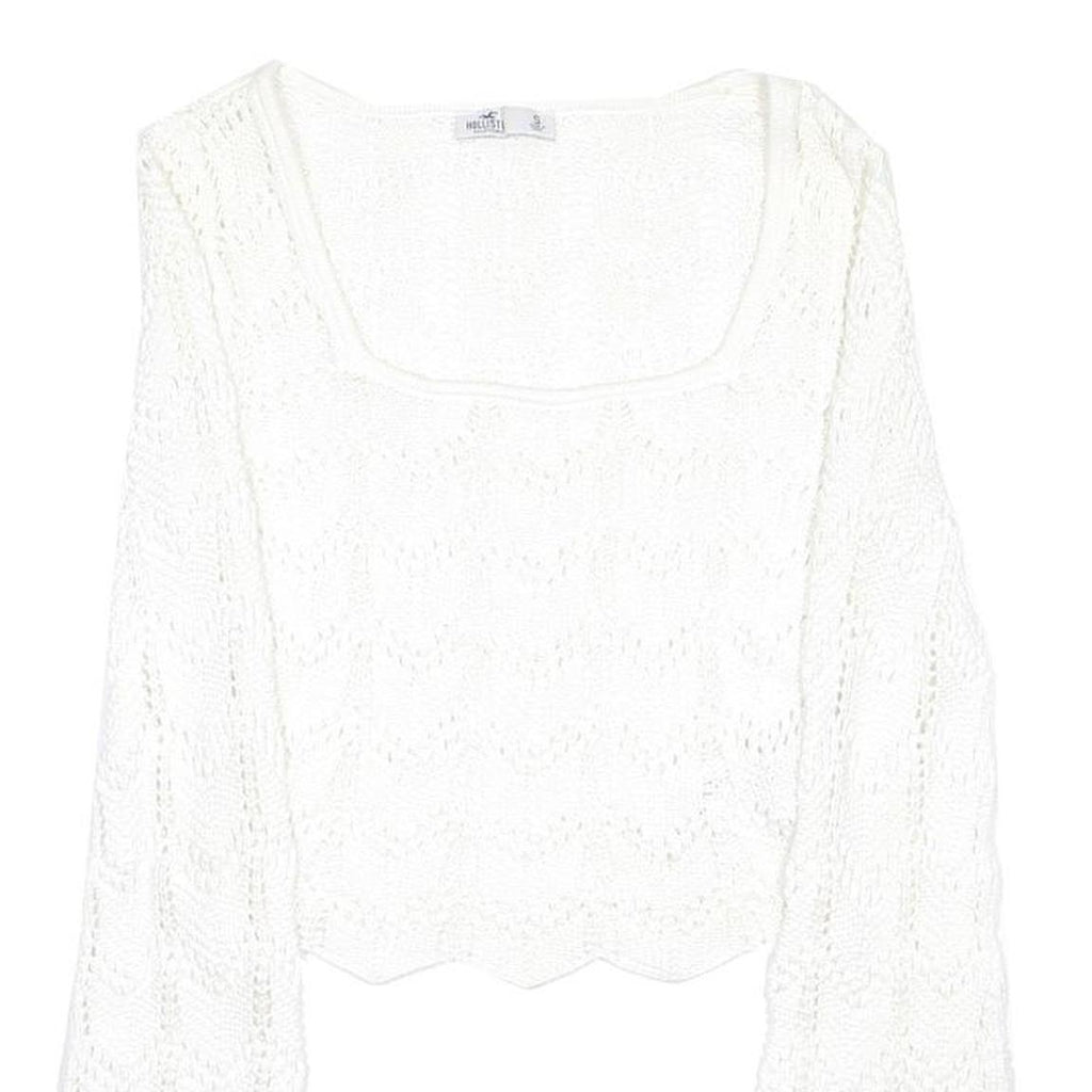 HOLLISTER Womens White Patterned Jumper Scoop Neck Chunky Knit S Lightweight