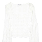HOLLISTER Womens White Patterned Jumper Scoop Neck Chunky Knit S Lightweight