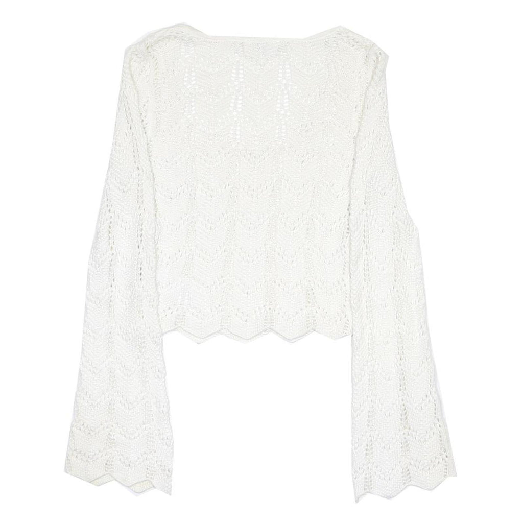 HOLLISTER Womens White Patterned Jumper Scoop Neck Chunky Knit S Lightweight